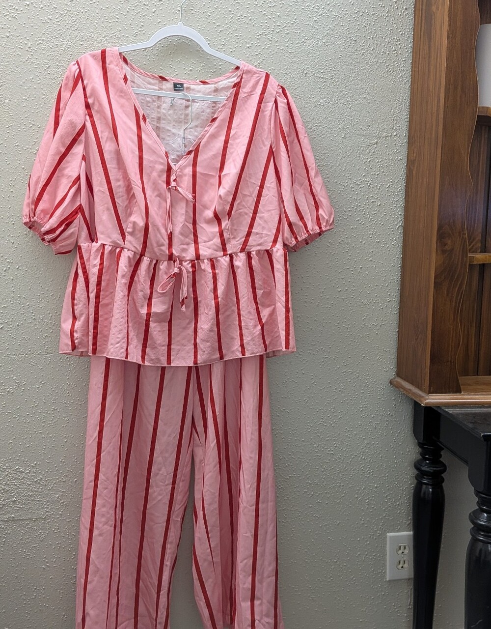 SHEIN Pink and Red Striped Two-Piece Set